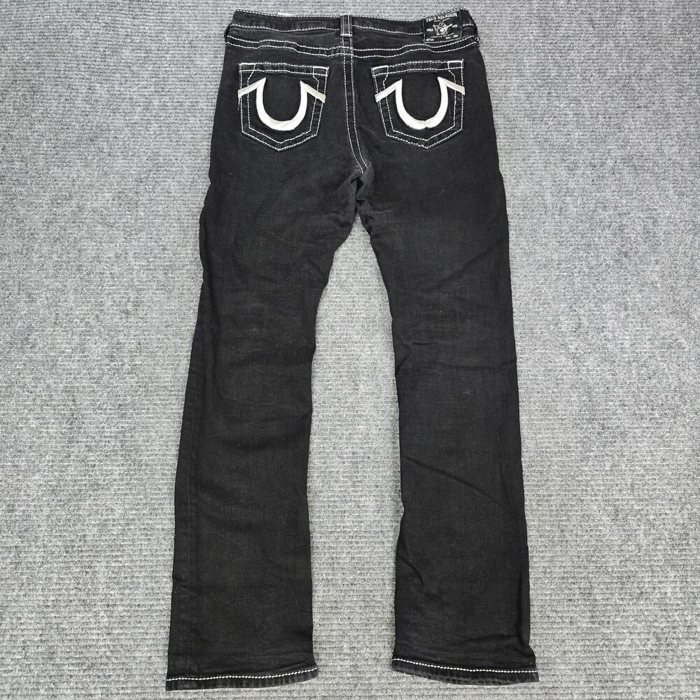 True Religion Billie Jeans Womens 33x32 Black Mid Rise Straight Big T Horseshoe